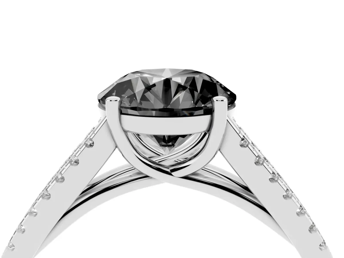 Fancy Black Round Cut Diamond Solitaire Engagement Ring with Split Shank Pavé Band Platinum