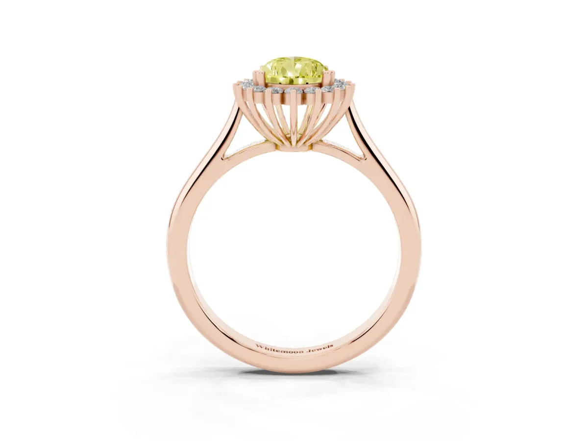 Fancy Yellow Pear Cut Cut Diamond Halo Ring with Solitaire Band and Prong Setting Rose gold