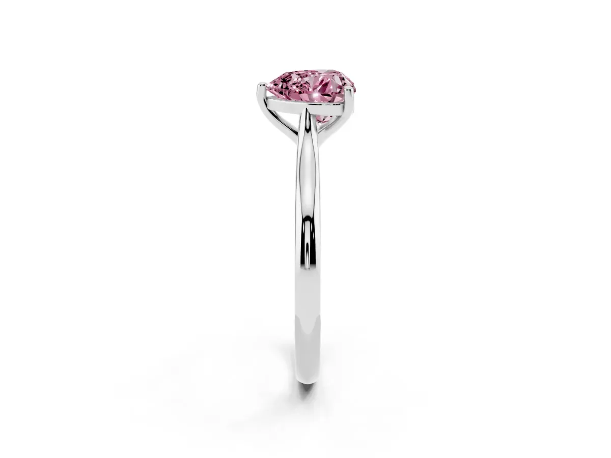 Fancy Pink Heart Cut Cut Solitaire Ring with Cathedral Band and Four-Prong Setting Silver