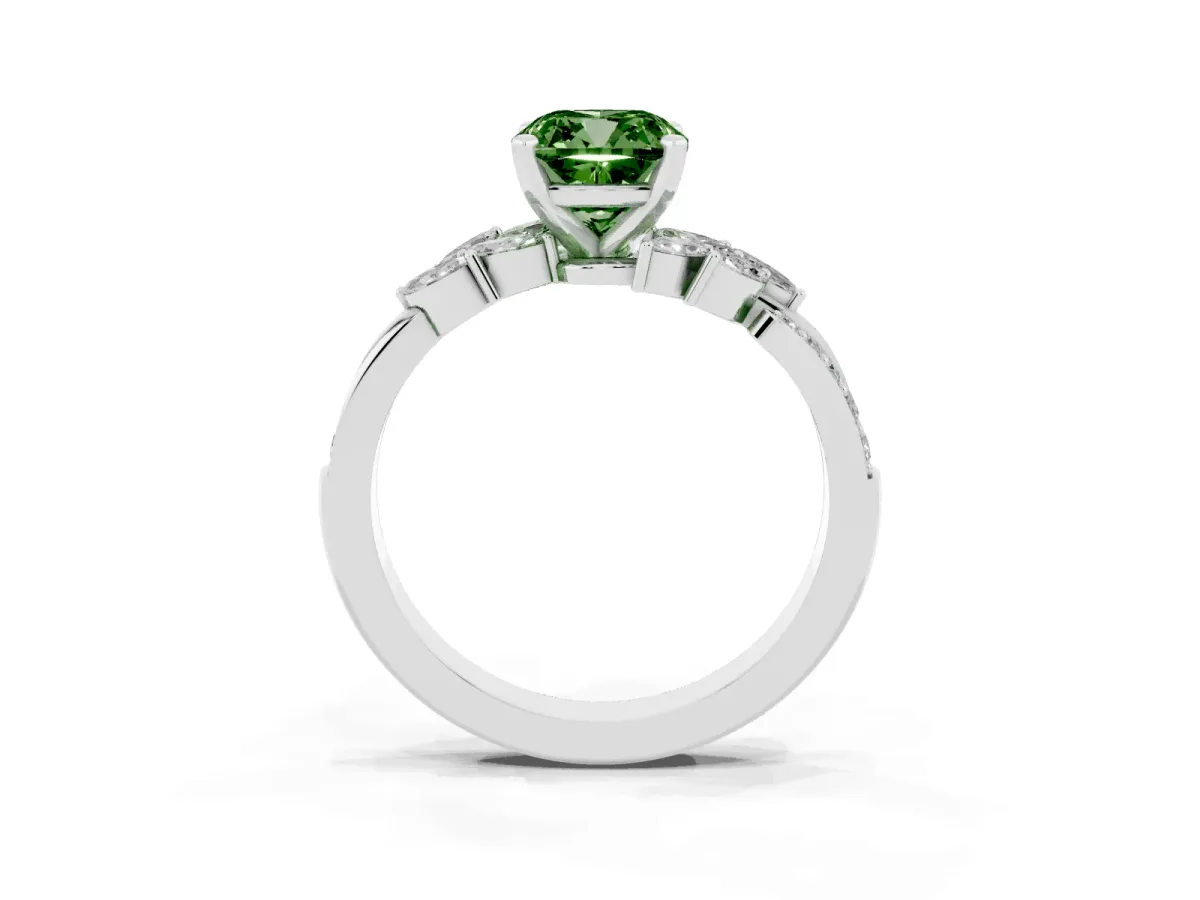 Fancy Green Cushion Cut Solitaire Marquise Twist Band with Six-Prong Setting Silver