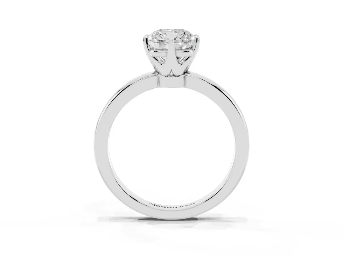 Cushion Cut Solitaire Diamond Ring with Six-Prong Setting on a Classic Band Platinum