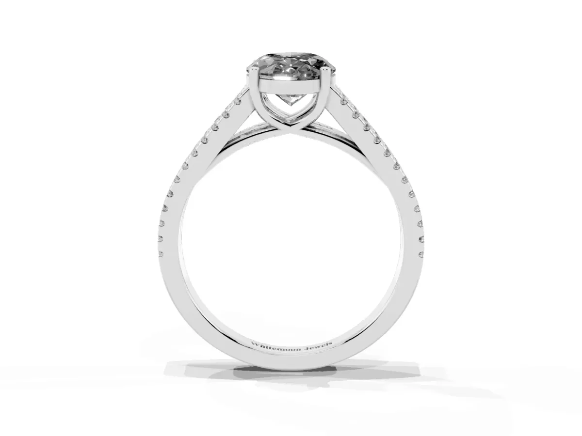 Fancy Black Oval Cut Diamond Solitaire Engagement Ring with Split Shank Pavé Band Platinum
