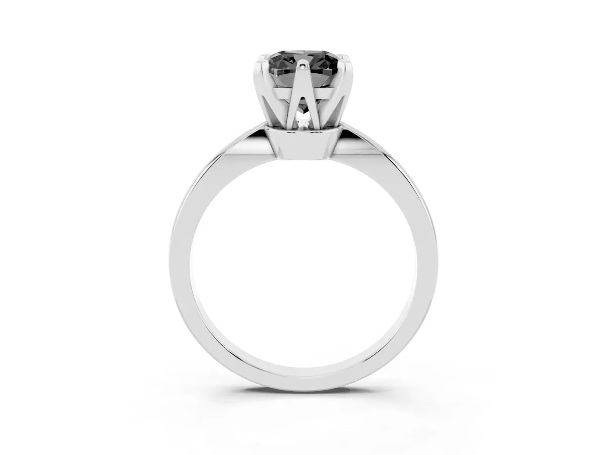 Fancy Black Cushion Cut Solitaire Engagement Ring with Six-Prong Setting and Tapered Band Platinum
