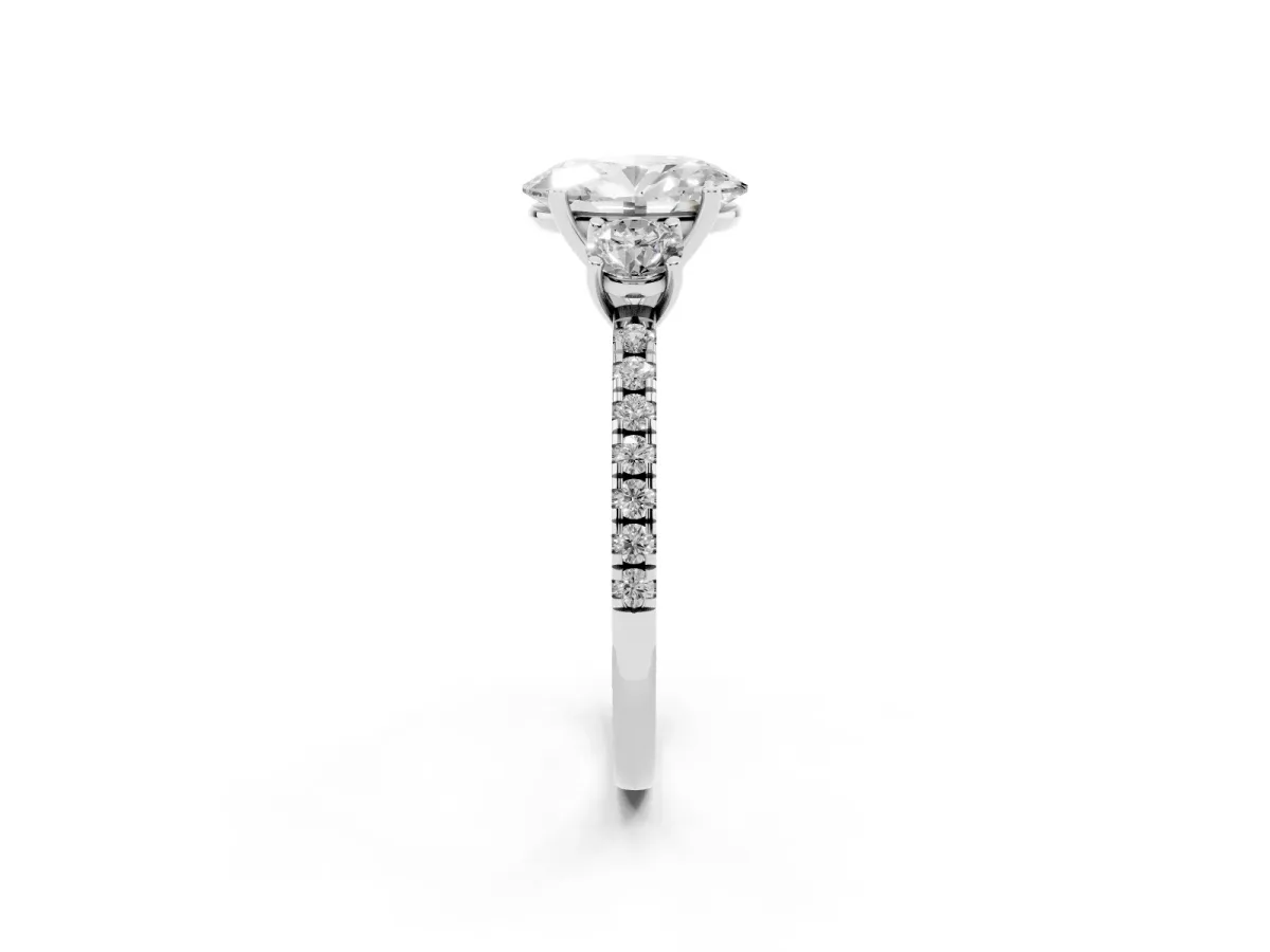 Three-Stone Oval Cut Cut Diamond Pavé Band with Prong Setting Silver