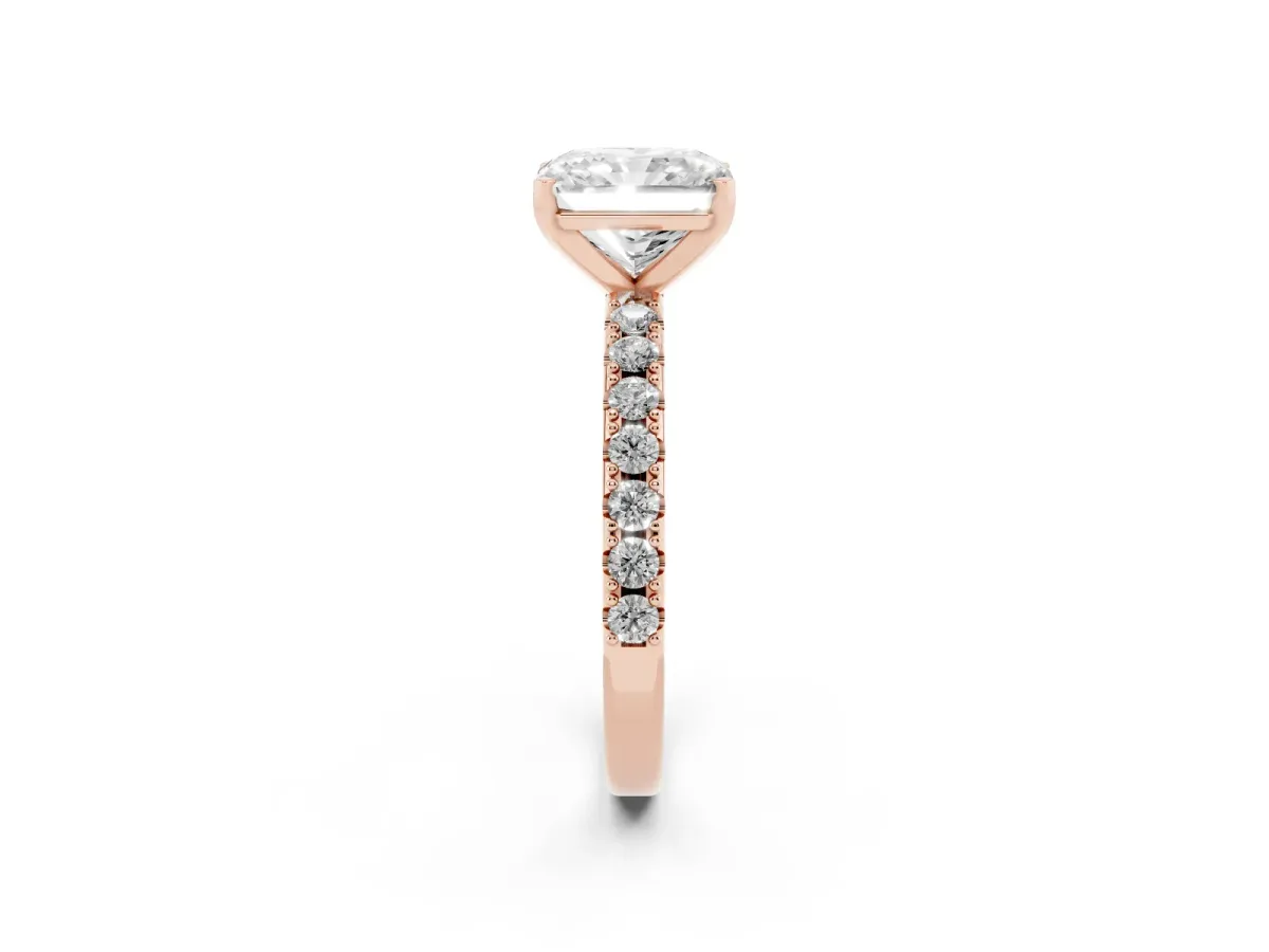Radiant Cut Diamond Solitaire Pavé Band with Four-Prong Setting Rose gold