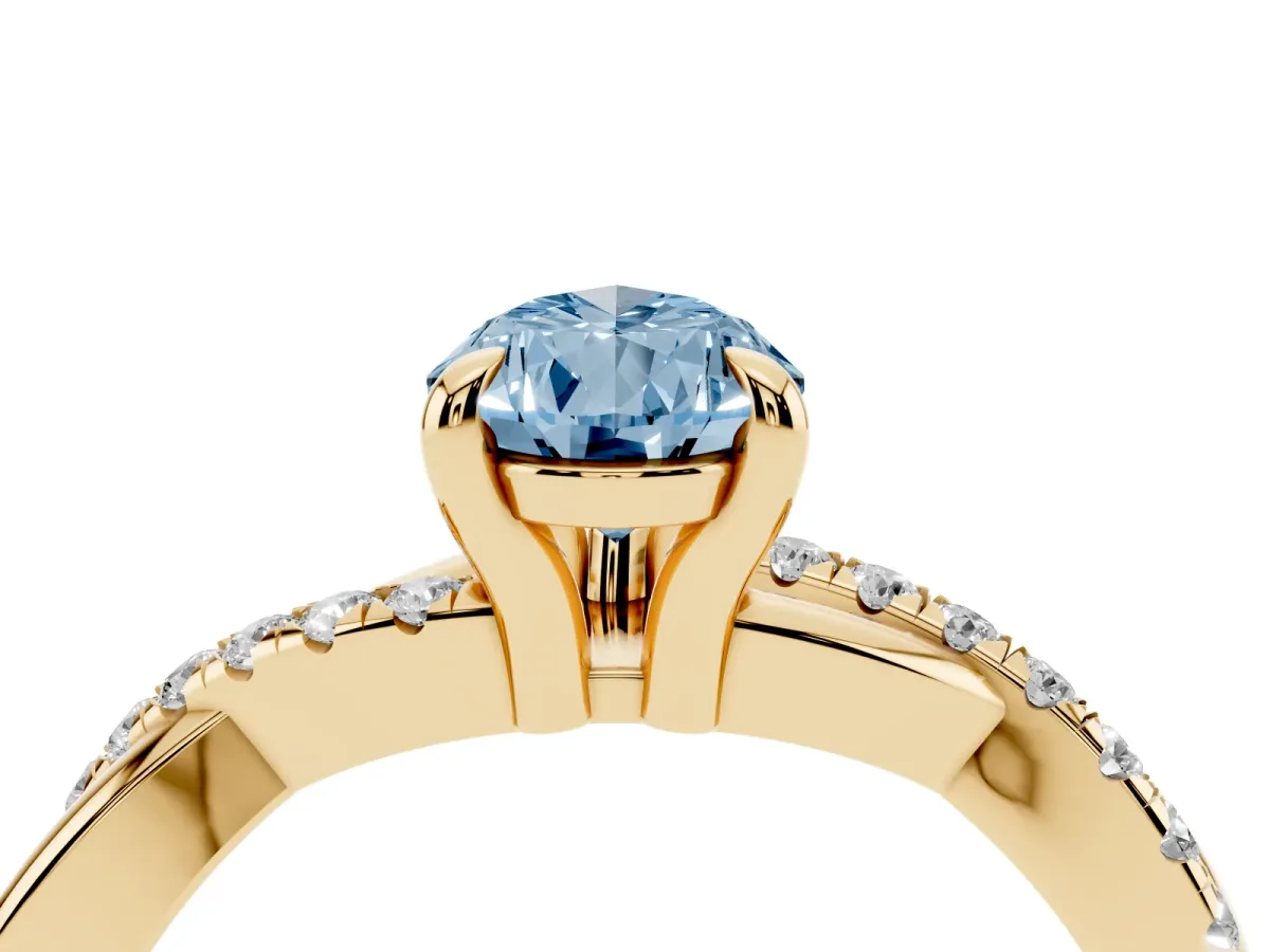 Fancy Blue Pear Cut Cut Diamond Twist Band Solitaire with Prong Setting Yellow gold