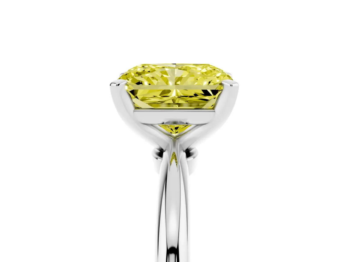 Fancy Yellow Radiant Cut Diamond Solitaire Ring with Prong Setting and Classic Band Silver