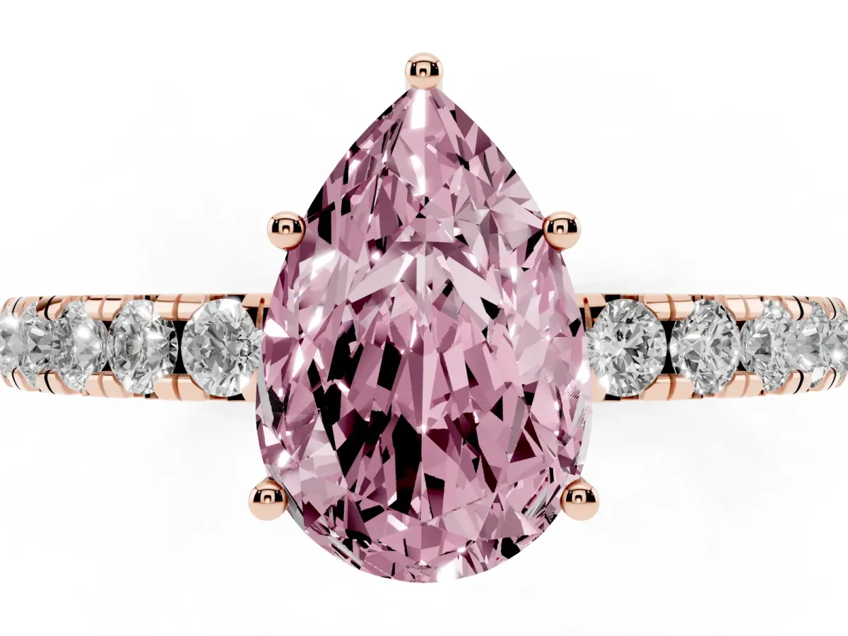 Fancy Pink Pear Cut Diamond Pavé Solitaire Engagement Ring with Four-Prong Setting Rose gold