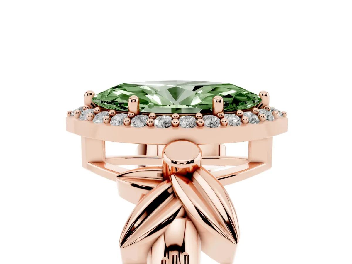 Fancy Green Marquise Cut Halo Diamond Floral Band with Four-Prong Setting Rose gold