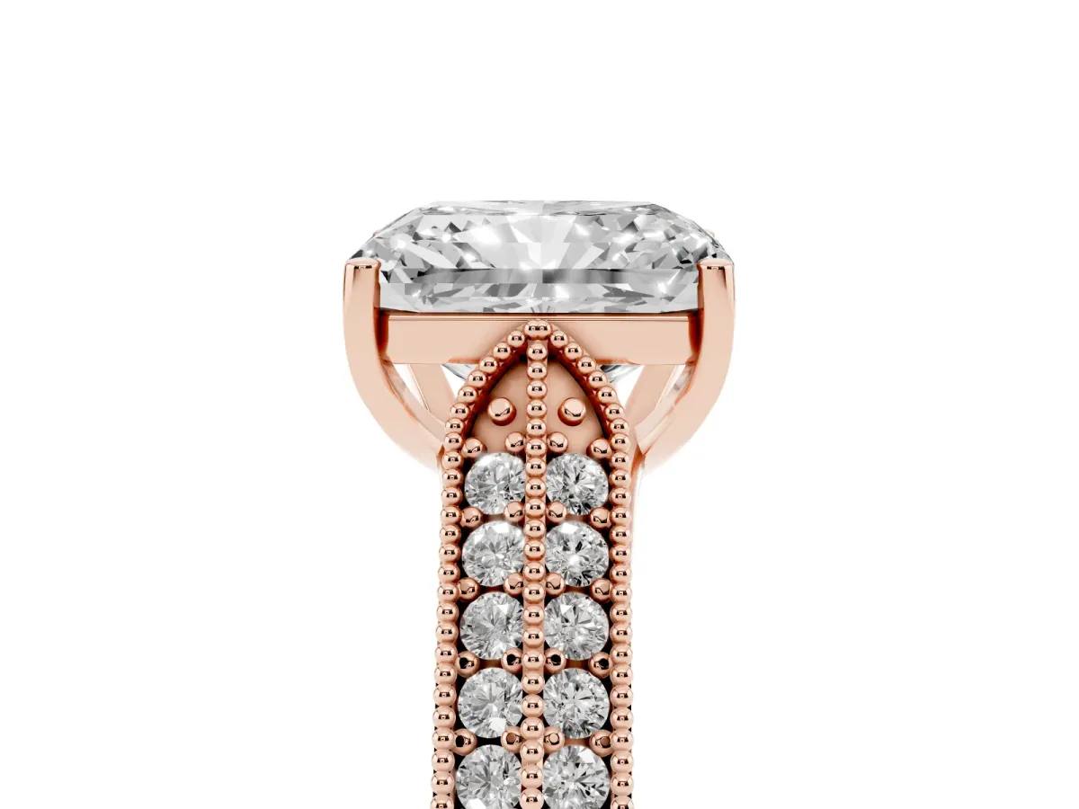 Radiant Cut Cut Pave Split Shank Engagement Ring with Four-Prong Setting Rose gold