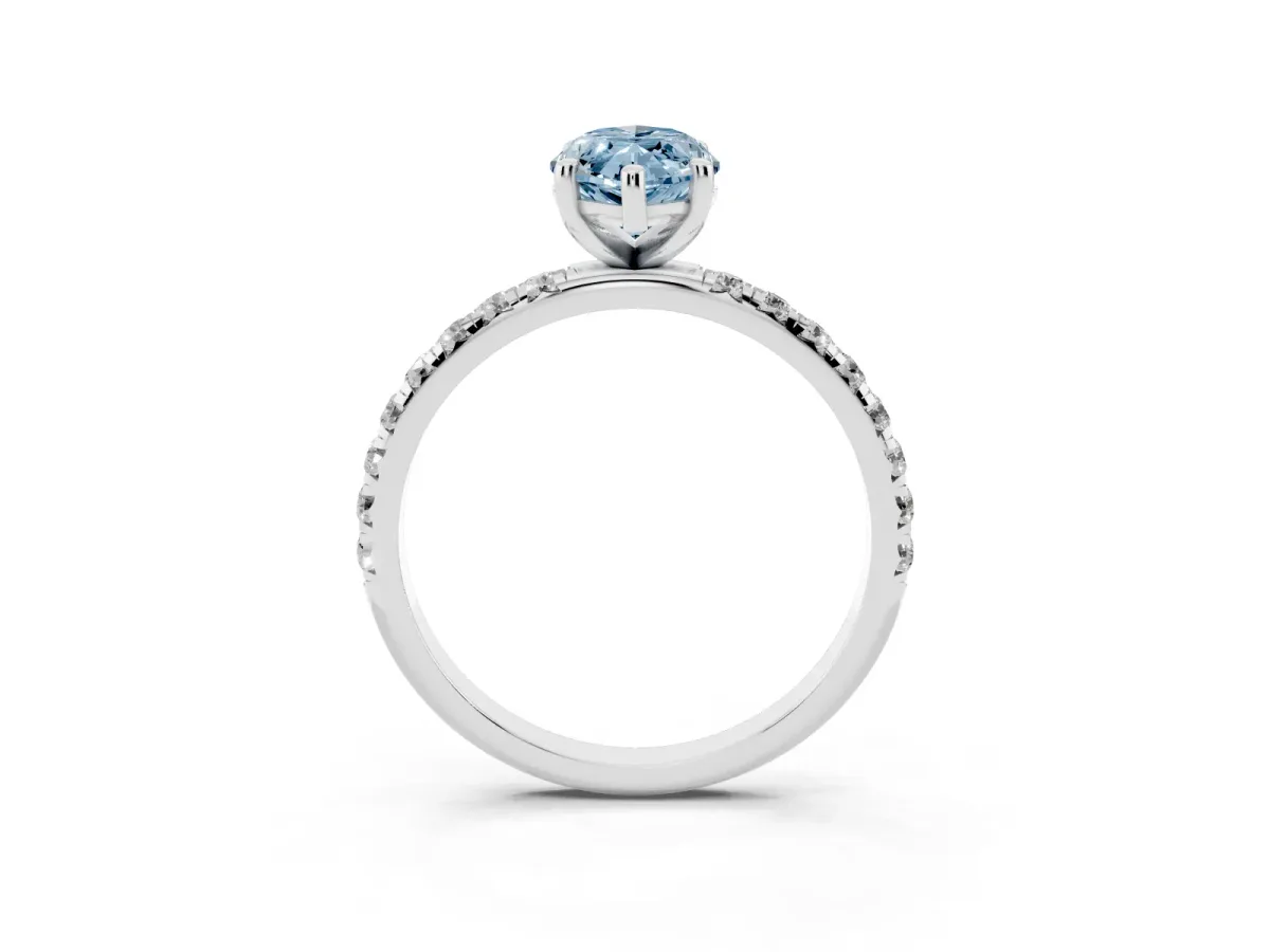 Fancy Blue Marquise Cut Cut Diamond Solitaire Ring with Micro Pave Band and Four Prong Setting Platinum