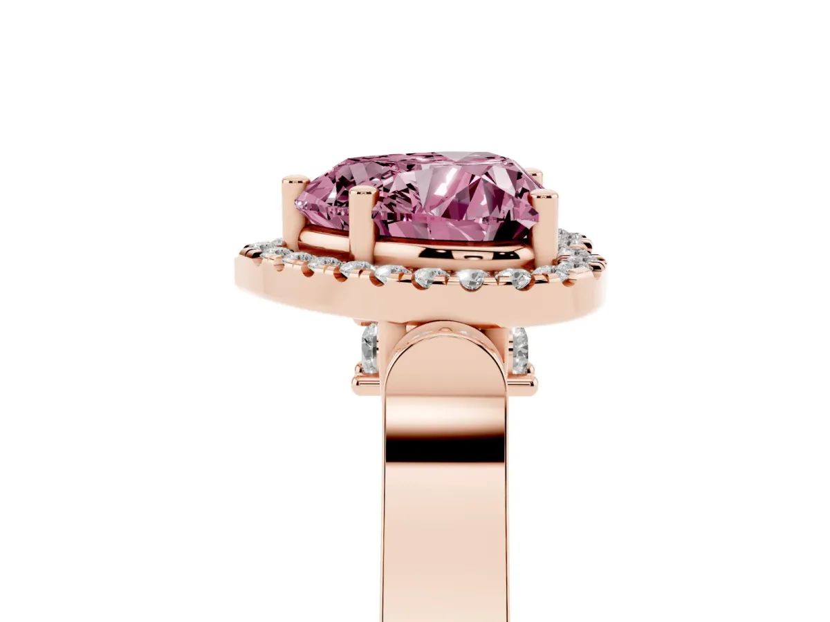 Fancy Pink Heart Cut Halo Pave Split Shank Prong Setting Ring Rose gold