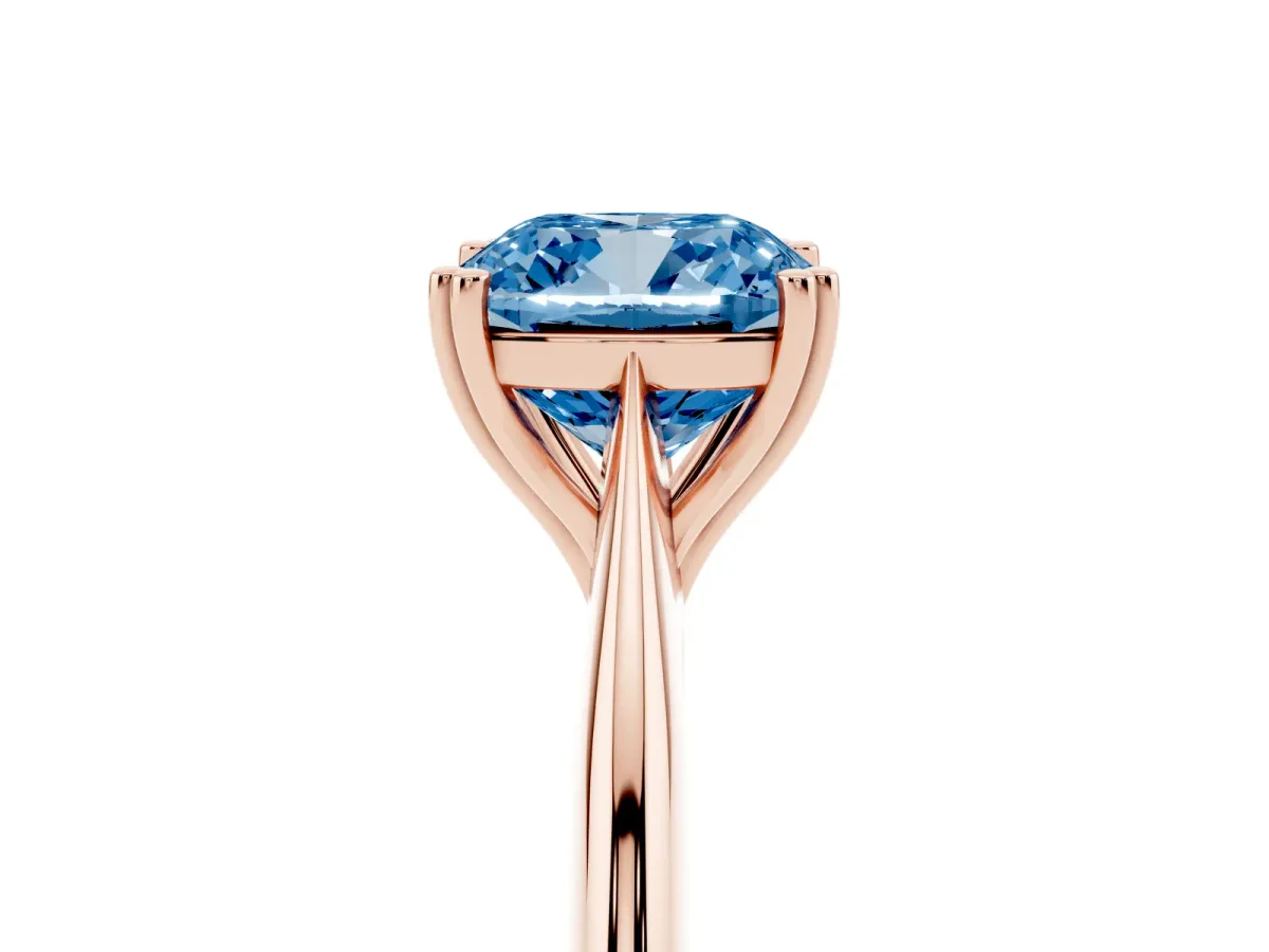 Fancy Blue Cushion Cut Solitaire Diamond Ring with Six-Prong Setting and Classic Band Rose gold