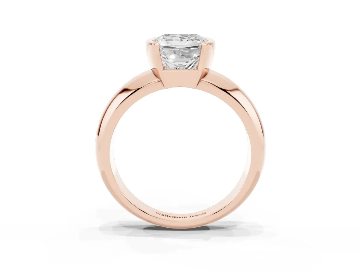 Princess Cut Solitaire Tension Set Diamond Ring with Wide Band Rose gold