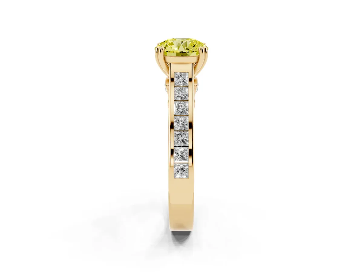 Fancy Yellow Round Cut Cut Channel Set Solitaire Engagement Ring with Prong Setting Yellow gold