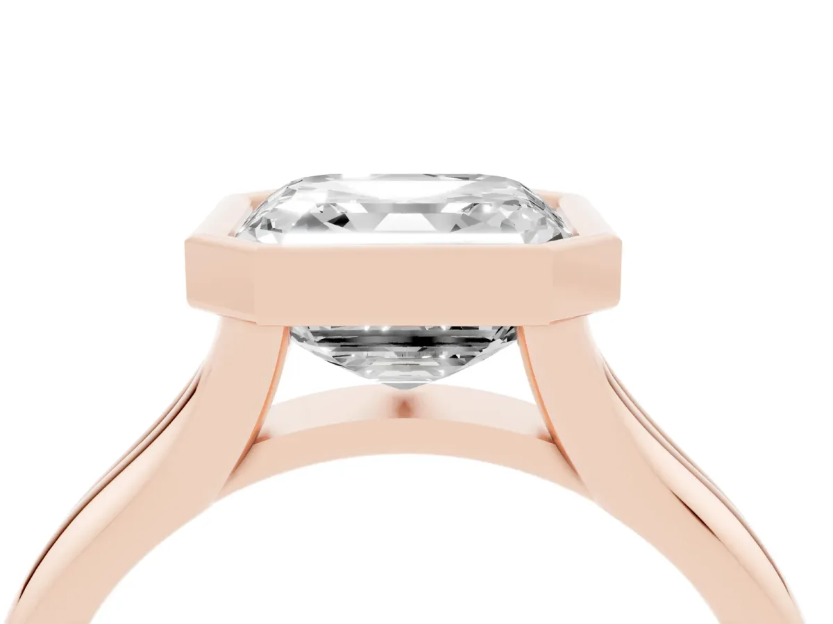 Bezel Set Asscher Cut Solitaire Diamond Ring with Smooth Band Rose gold