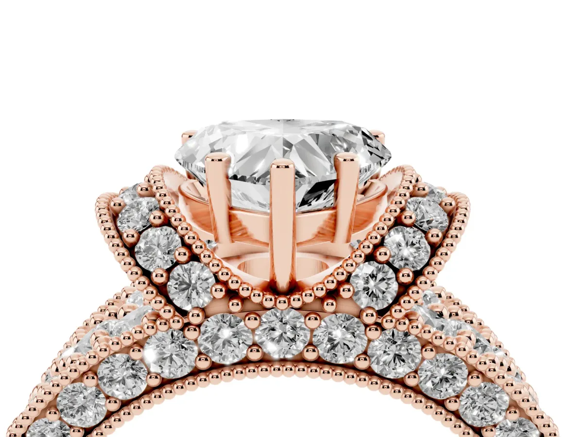 Heart Cut Halo Pave Diamond Engagement Ring with Milgrain Detailing Rose gold