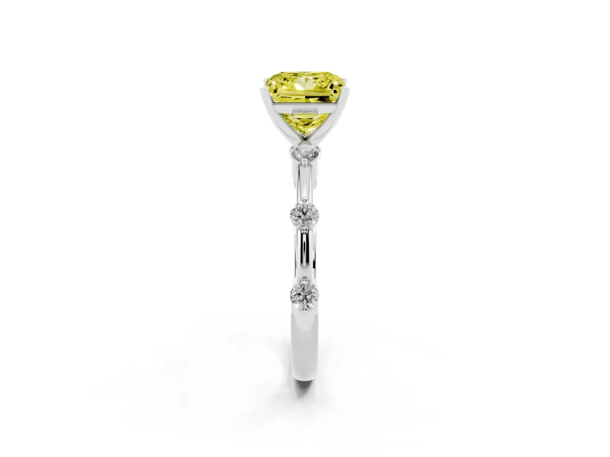 Fancy Yellow Princess Cut Solitaire Diamond Ring with Bezel Set Side Stones and Prong Setting Silver