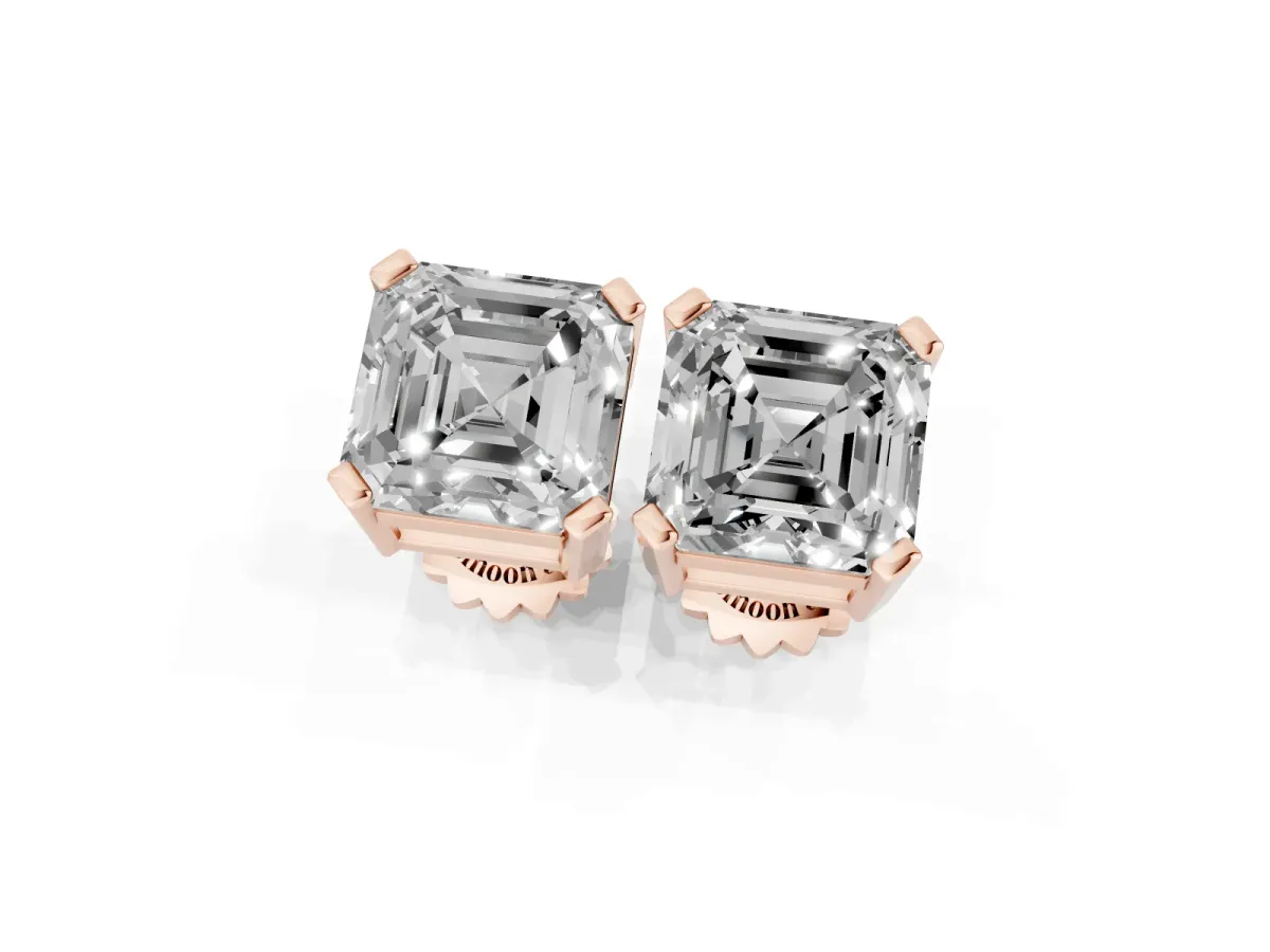 Asscher Cut Diamond Stud Earrings Rose gold