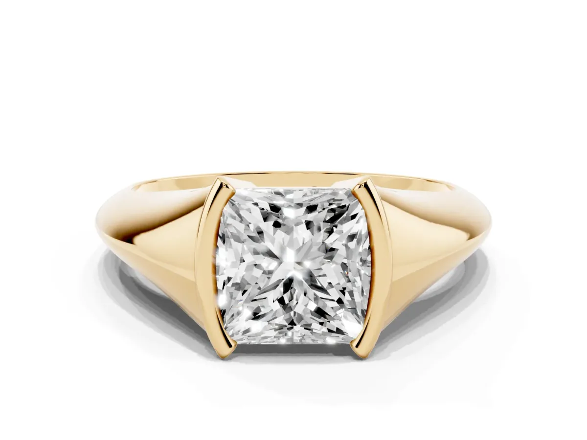 Princess Cut Solitaire Tension Set Diamond Ring Yellow gold