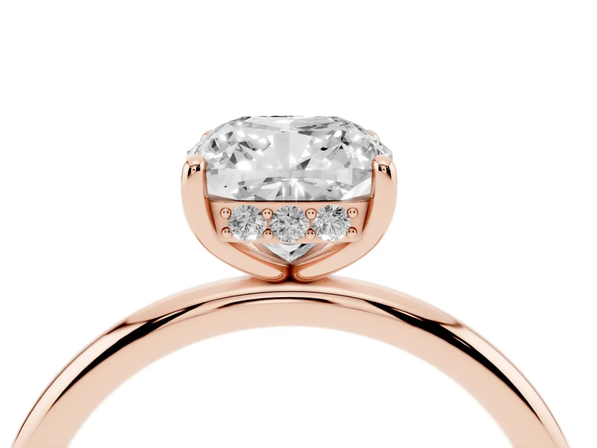 Cushion Cut Solitaire Diamond Ring with a Classic Band and Four-Prong Setting Rose gold