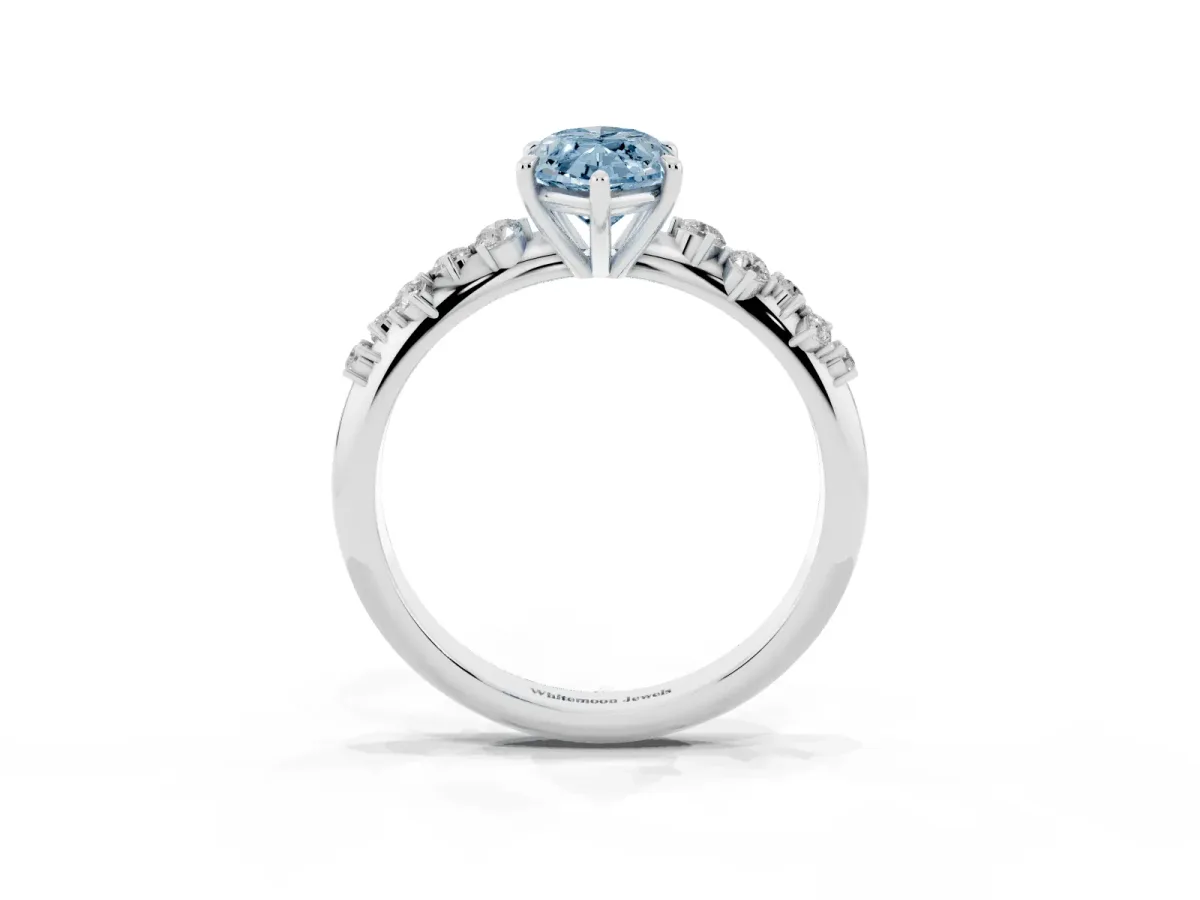 Fancy Blue Marquise Cut Diamond Cluster Side Stone Solitaire Ring with Prong Setting White gold