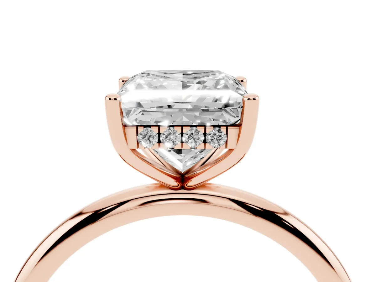 Princess Cut Cut Solitaire Engagement Ring with Four-Prong Setting and Classic Band Rose gold