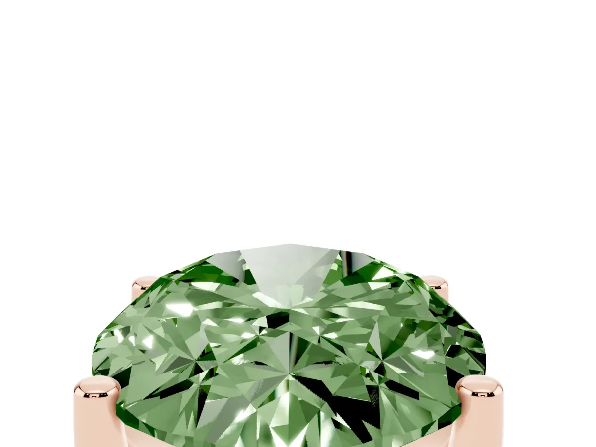 Fancy Green Oval Cut Cut Diamond Solitaire Engagement Ring with Tapered Plain Band and Four-Prong Setting Rose gold