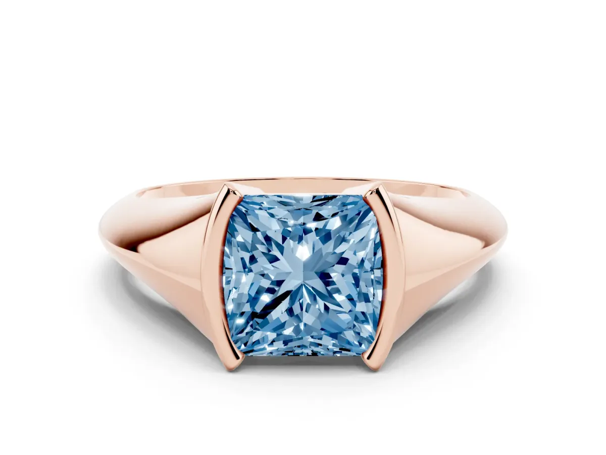 Fancy Blue Princess Cut Solitaire Tension Set Diamond Ring Rose gold