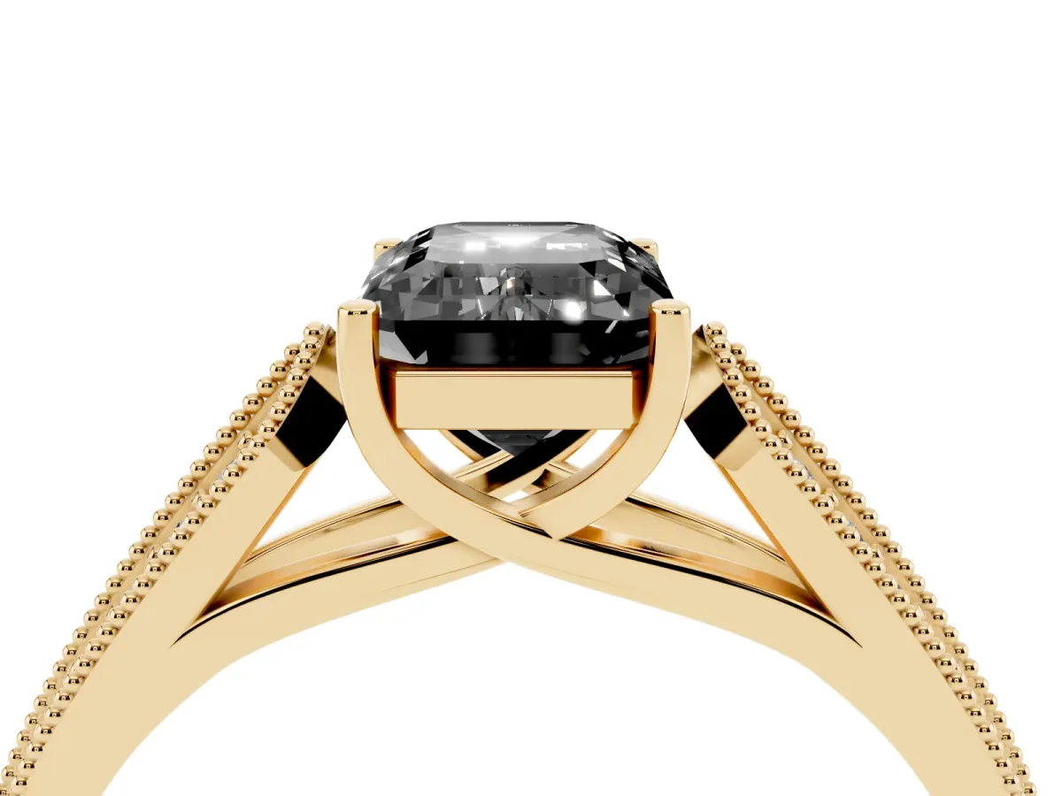 Fancy Black Emerald Cut Cut Pave Split Shank Engagement Ring with Four-Prong Setting Yellow gold