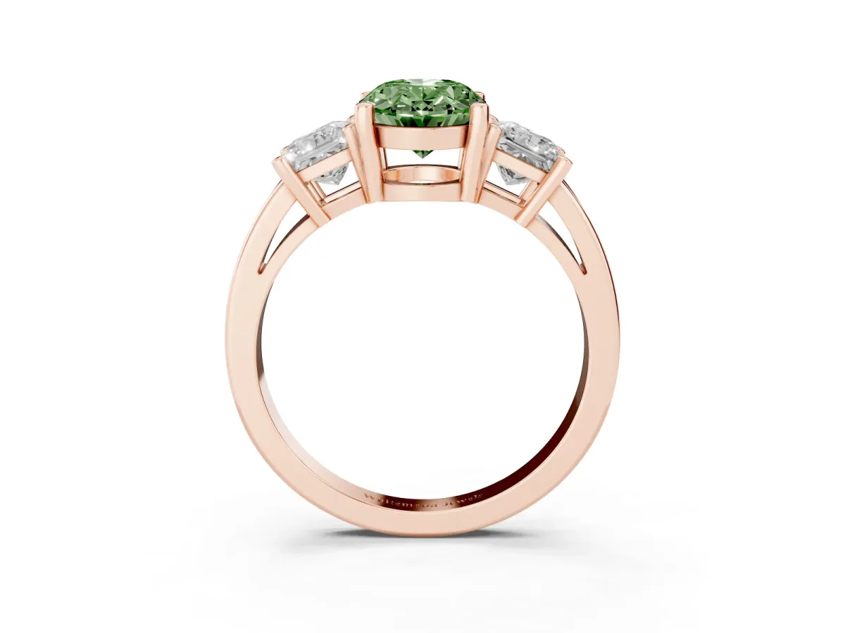 Fancy Green Three-Stone Oval Cut Cut Solitaire Ring with Prong Setting Rose gold