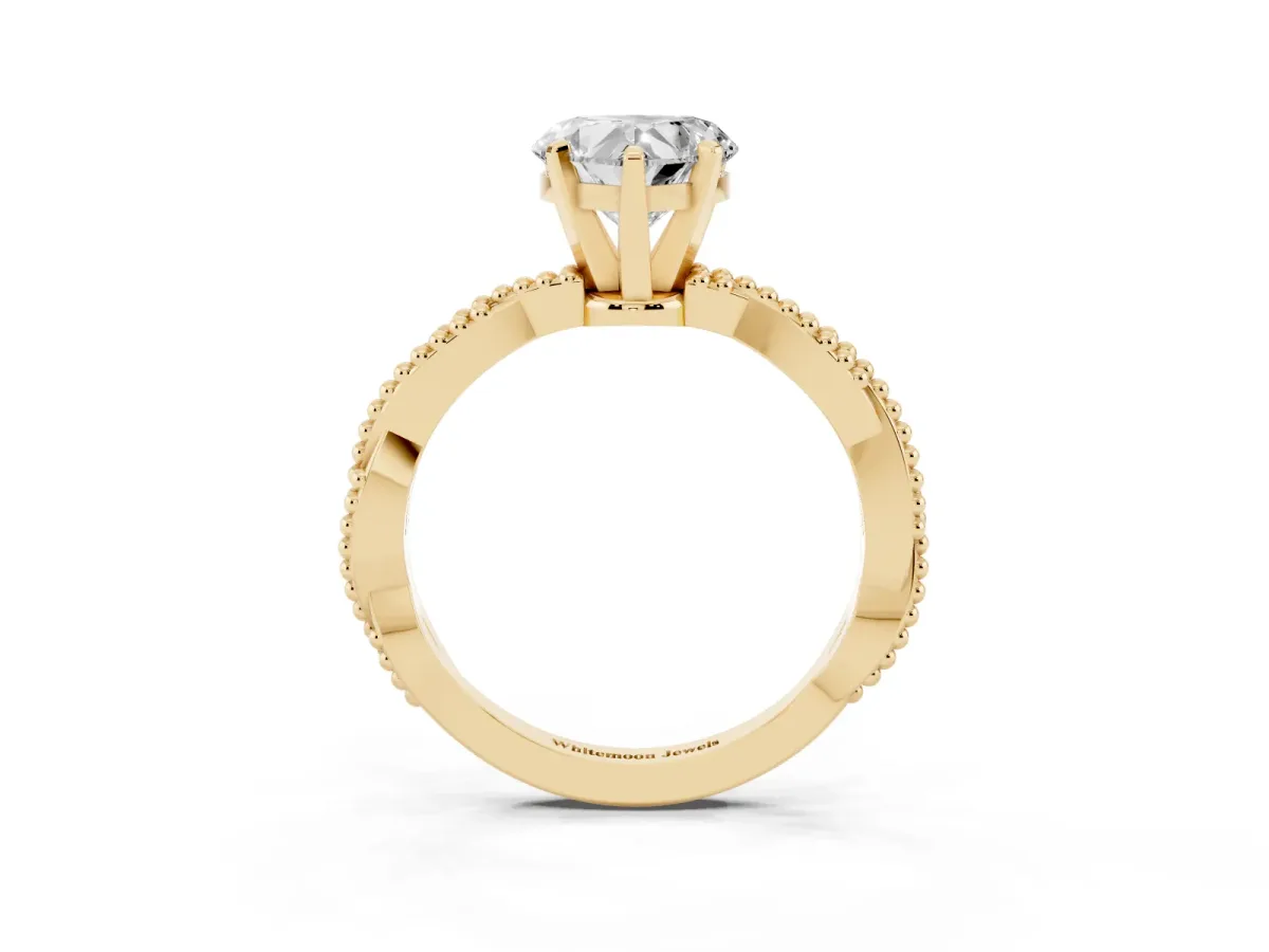 Heart Cut Solitaire Twisted Band with Bead Prong Setting Yellow gold