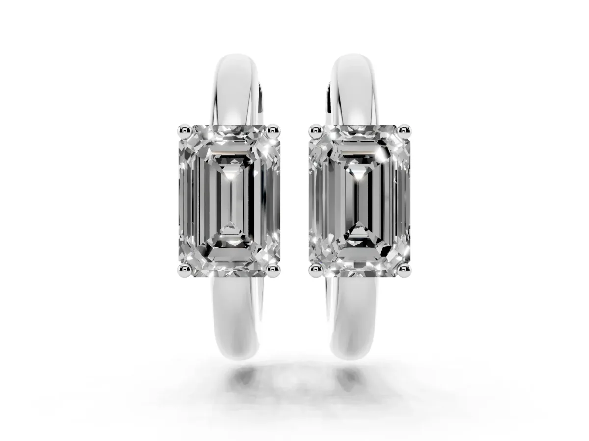 Emerald Diamond Solitaire Huggie Hoop Earrings White gold