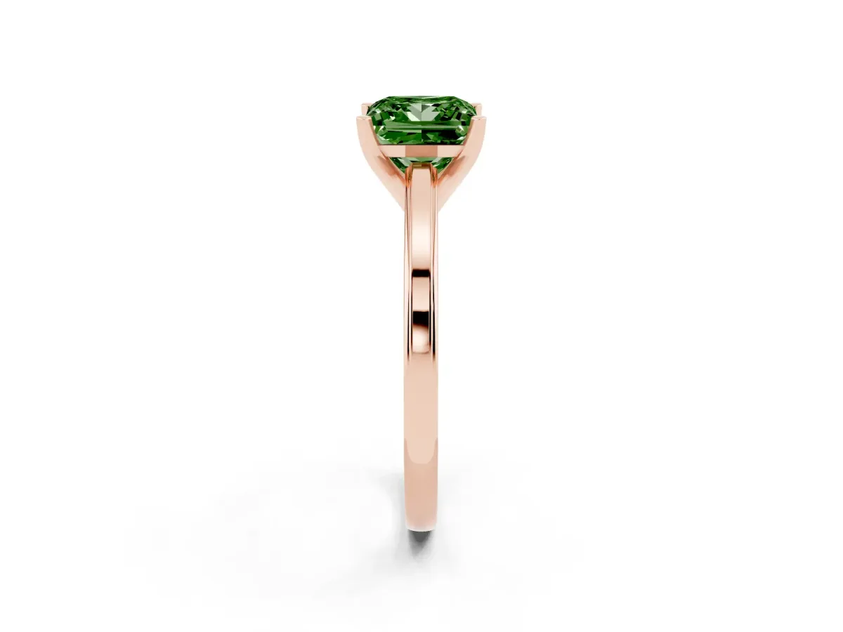 Fancy Green Princess Cut Solitaire Diamond Ring with Four-Prong Setting and Classic Band Rose gold