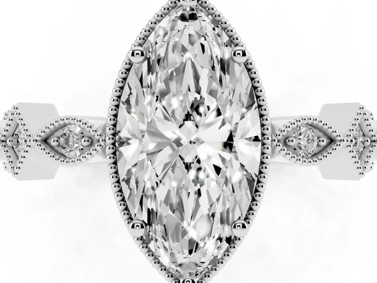 Marquise Cut Milgrain Marquise Diamond Twist Band Ring Silver