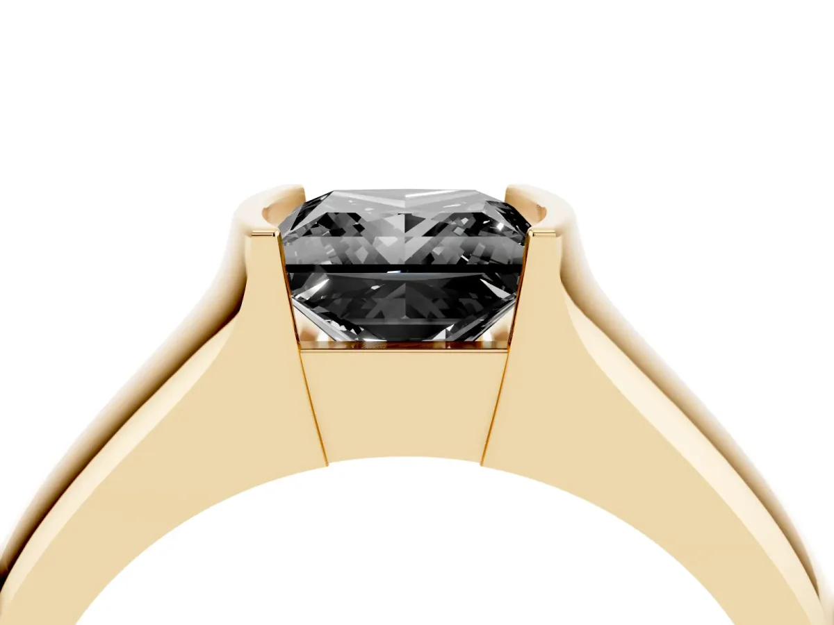 Fancy Black Princess Cut Solitaire Bezel Set Diamond Ring with Wide Band Yellow gold