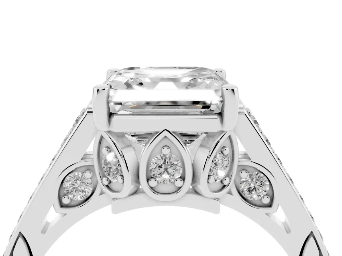 Asscher Cut Cut Cathedral Pave Diamond Engagement Ring with Six-Prong Setting Platinum