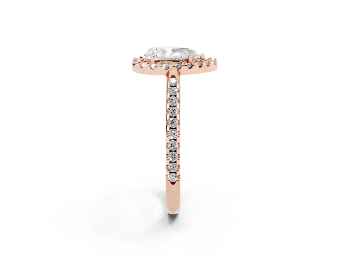 Pear Cut Diamond Pavé Halo Ring with Four-Prong Setting Rose gold