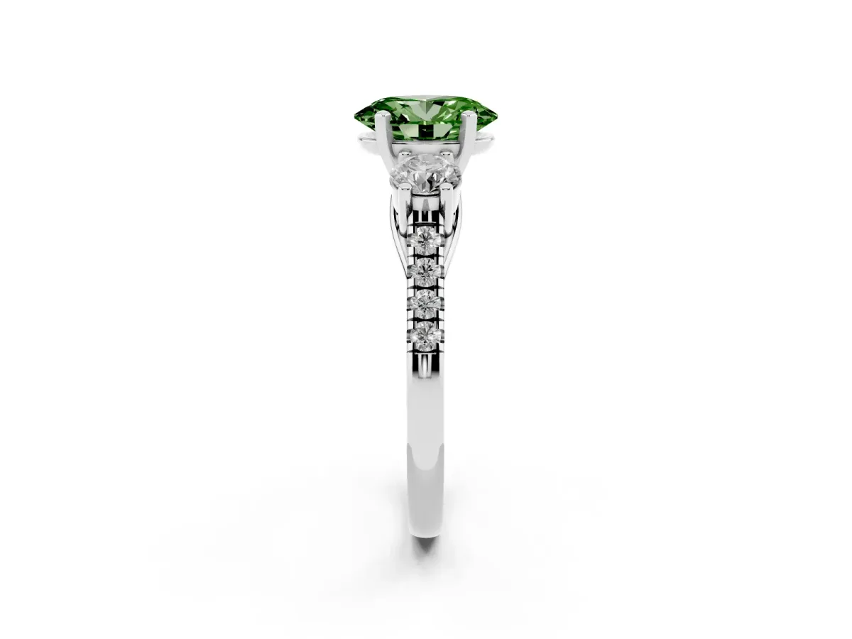 Fancy Green Three-Stone Oval Cut Diamond Pavé Band with Four-Prong Setting Platinum