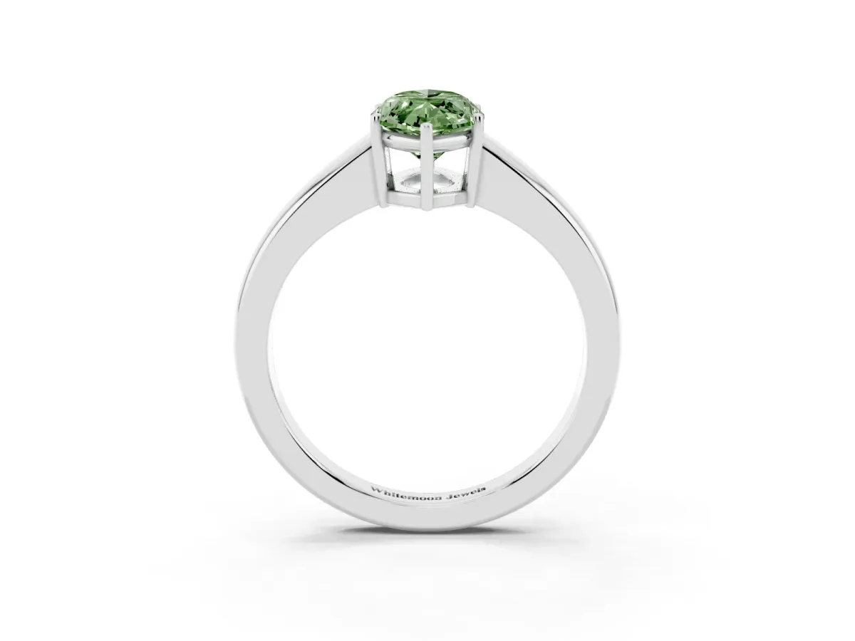 Fancy Green Marquise Cut Solitaire Diamond Ring with Tapered Band and Four-Prong Setting Platinum