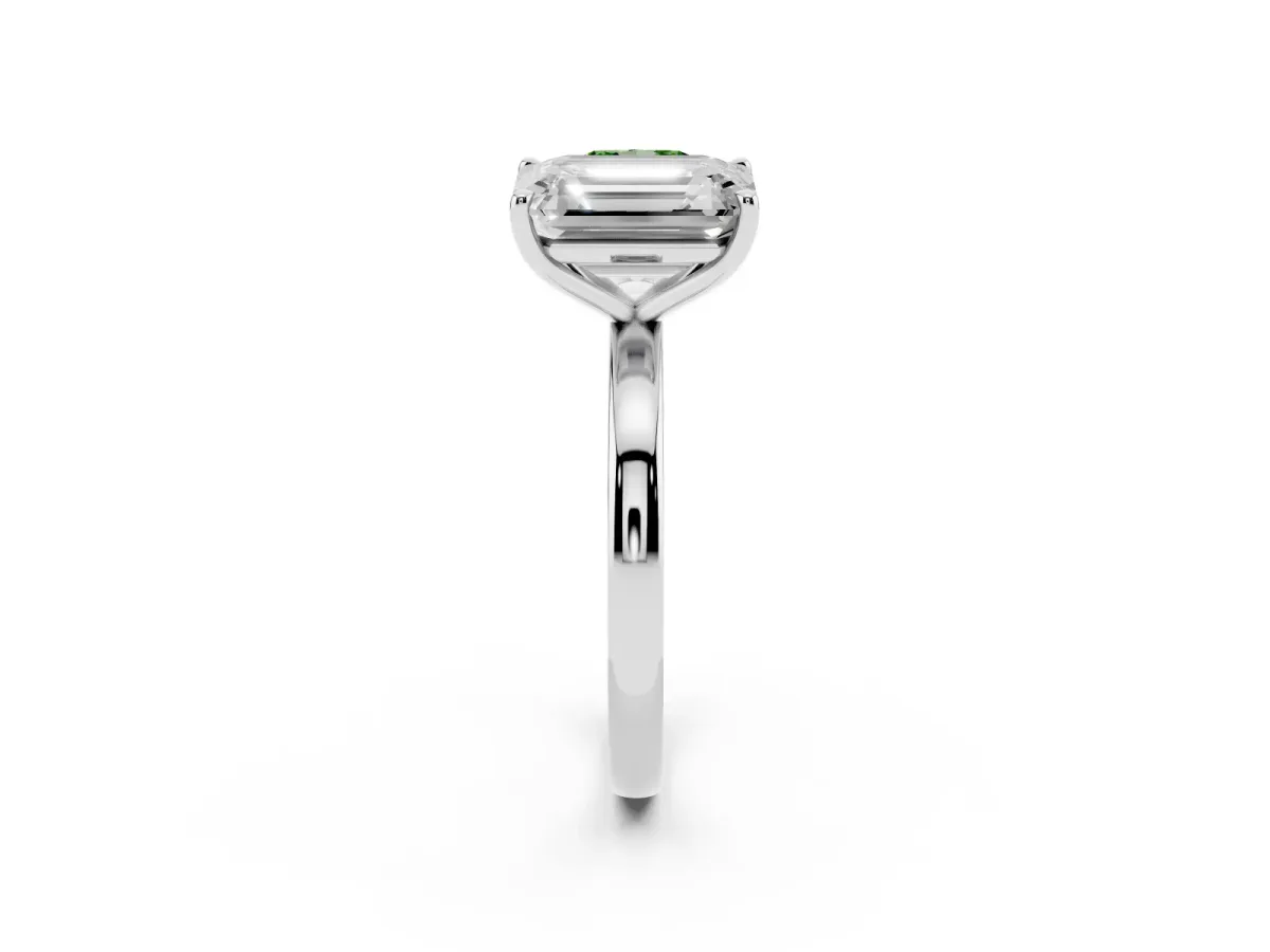 Fancy Green Cushion Cut and Emerald Cut Toi Moi Ring with Prong Setting Silver