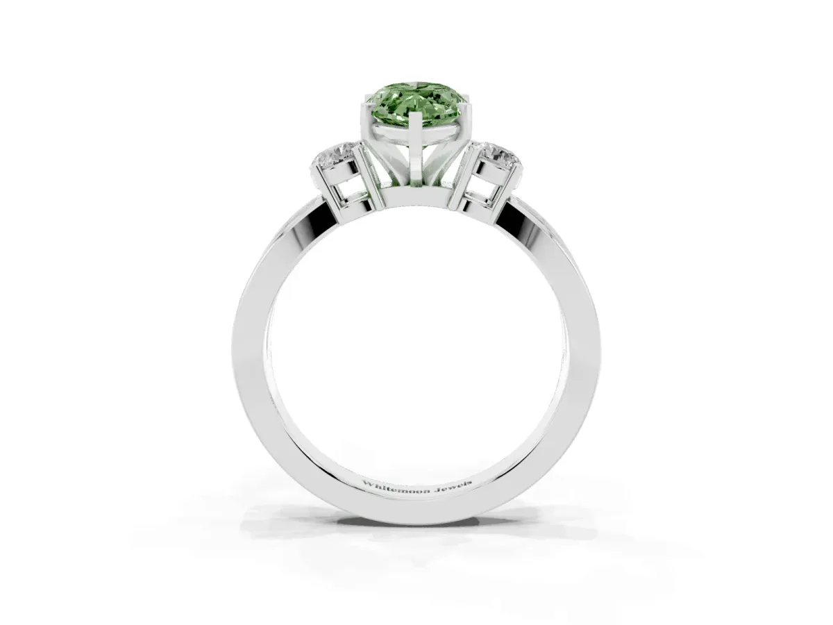 Fancy Green Three-Stone Marquise Cut Cut Diamond Twist Band with Prong Setting Silver