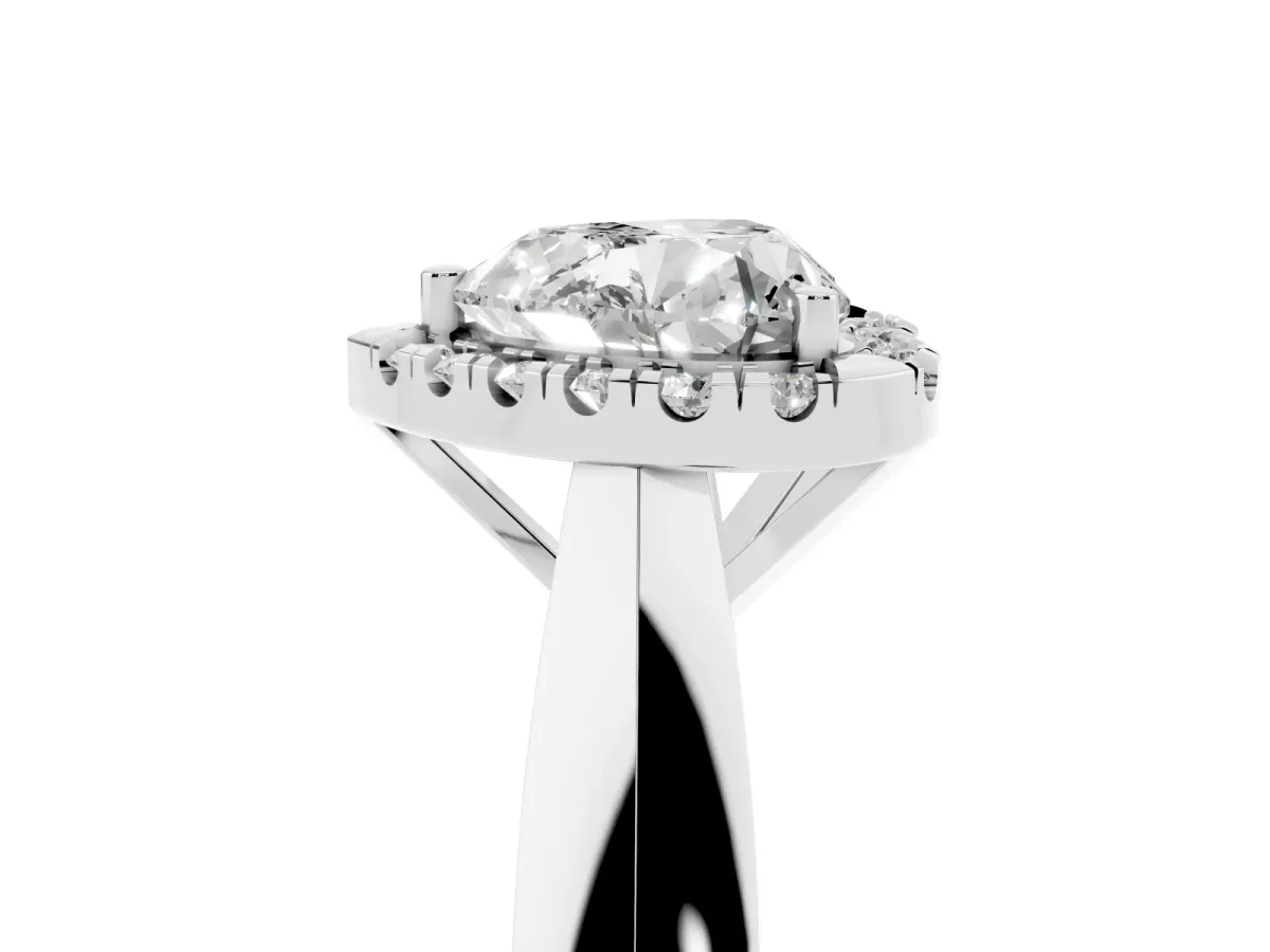 Heart Cut Cut Halo Solitaire Engagement Ring with Square Band and Four-Prong Setting Platinum