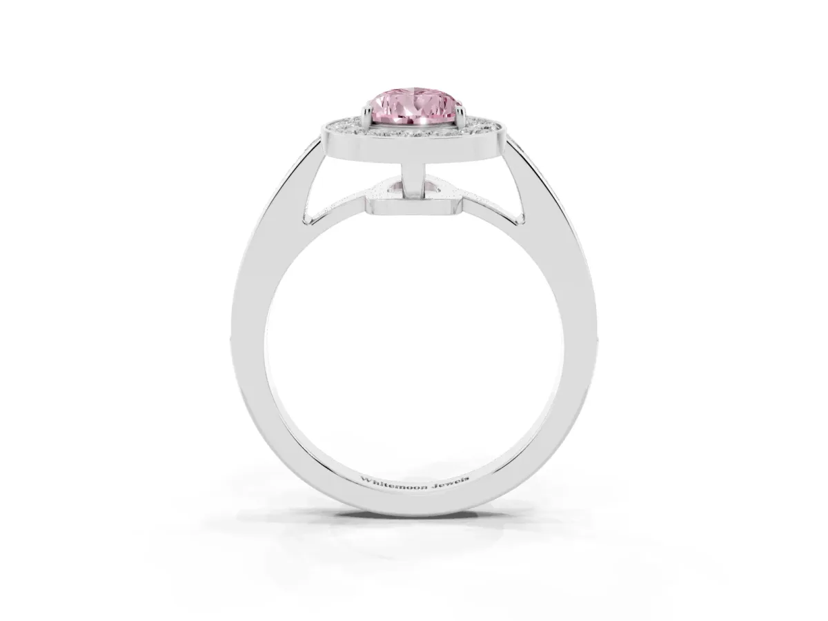 Fancy Pink Pear Cut Halo Pavé Diamond Engagement Ring with Bezel Setting Platinum