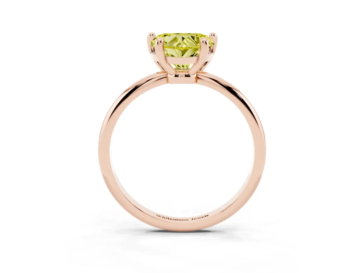 Fancy Yellow Heart Cut Solitaire Diamond Ring with 4-Prong Setting on a Classic Band Rose gold