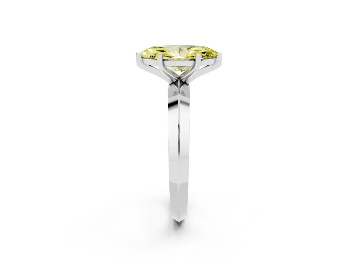 Fancy Yellow Marquise Cut Cut Solitaire Engagement Ring with Flat Band and Four-Prong Setting Silver