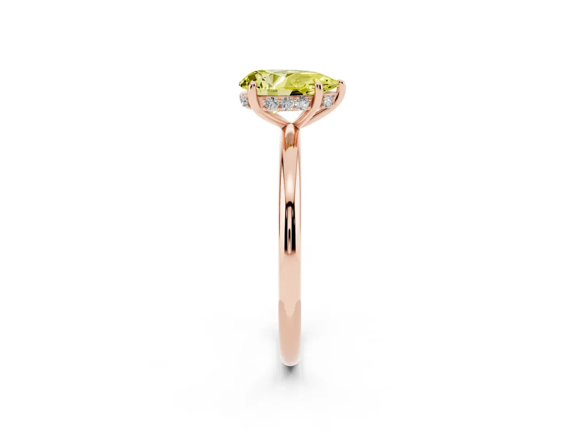 Fancy Yellow Pear Cut Solitaire Diamond Ring with a Classic Band and Four-Prong Setting Rose gold