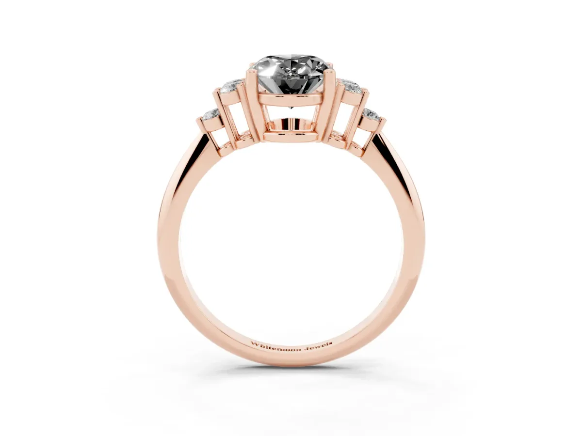 Fancy Black Oval Cut Cut Diamond Cluster Ring with Solitaire Band and Four-Prong Setting Rose gold