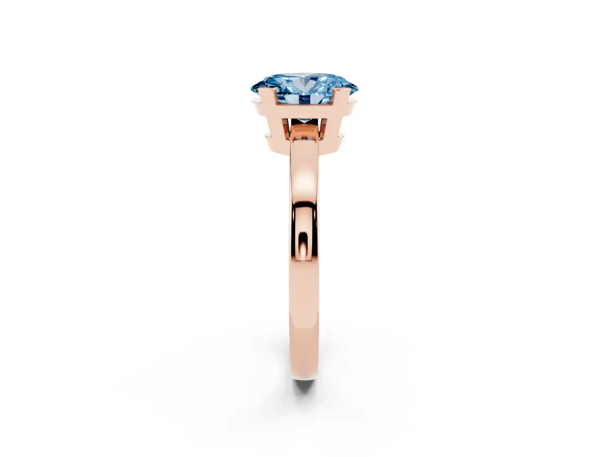 Fancy Blue Oval Cut Cut Solitaire Ring with Four-Prong Setting and Classic Band Rose gold