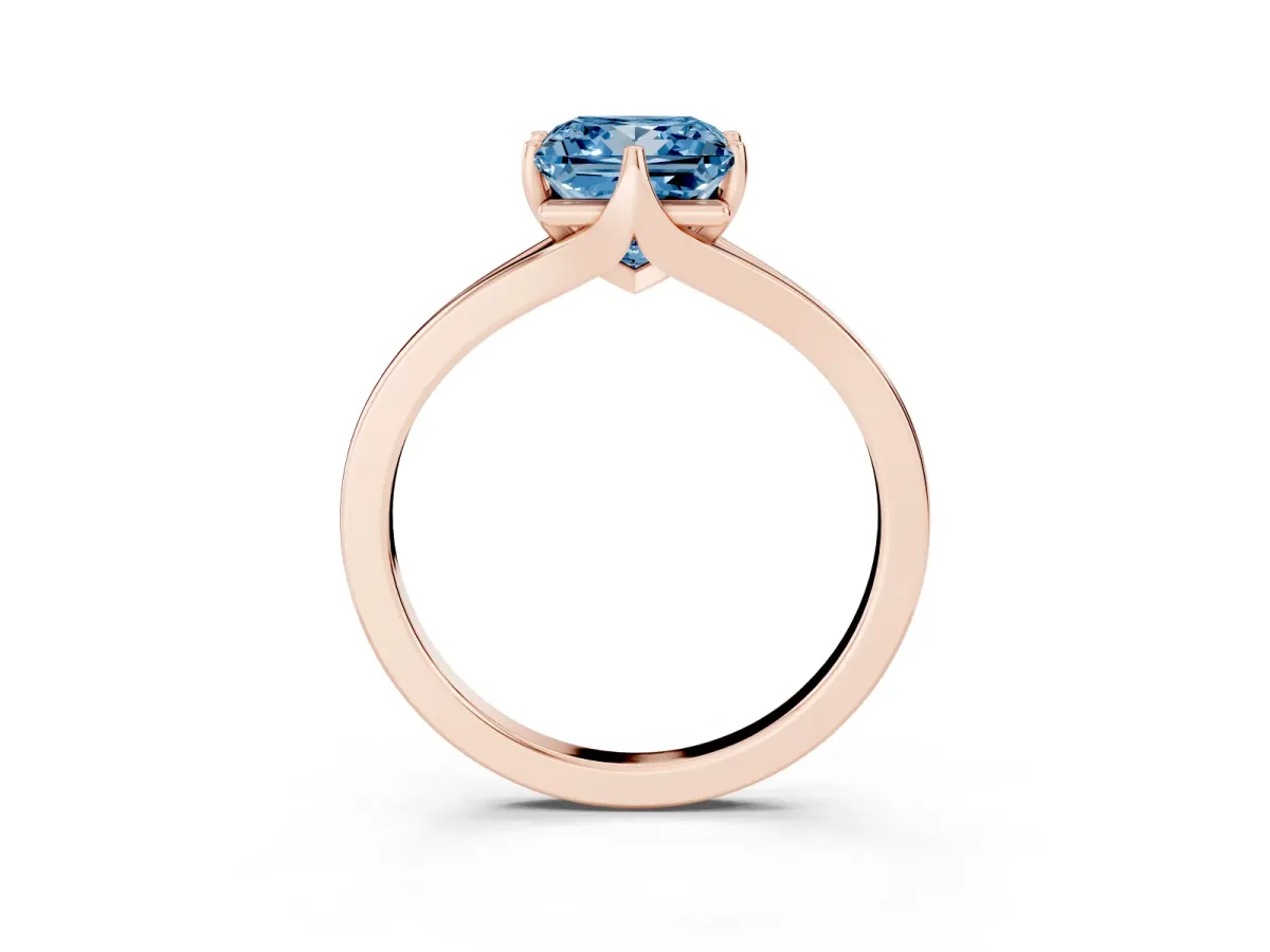 Fancy Blue Princess Cut Solitaire Diamond Ring with Six-Prong Setting and Tapered Band Rose gold